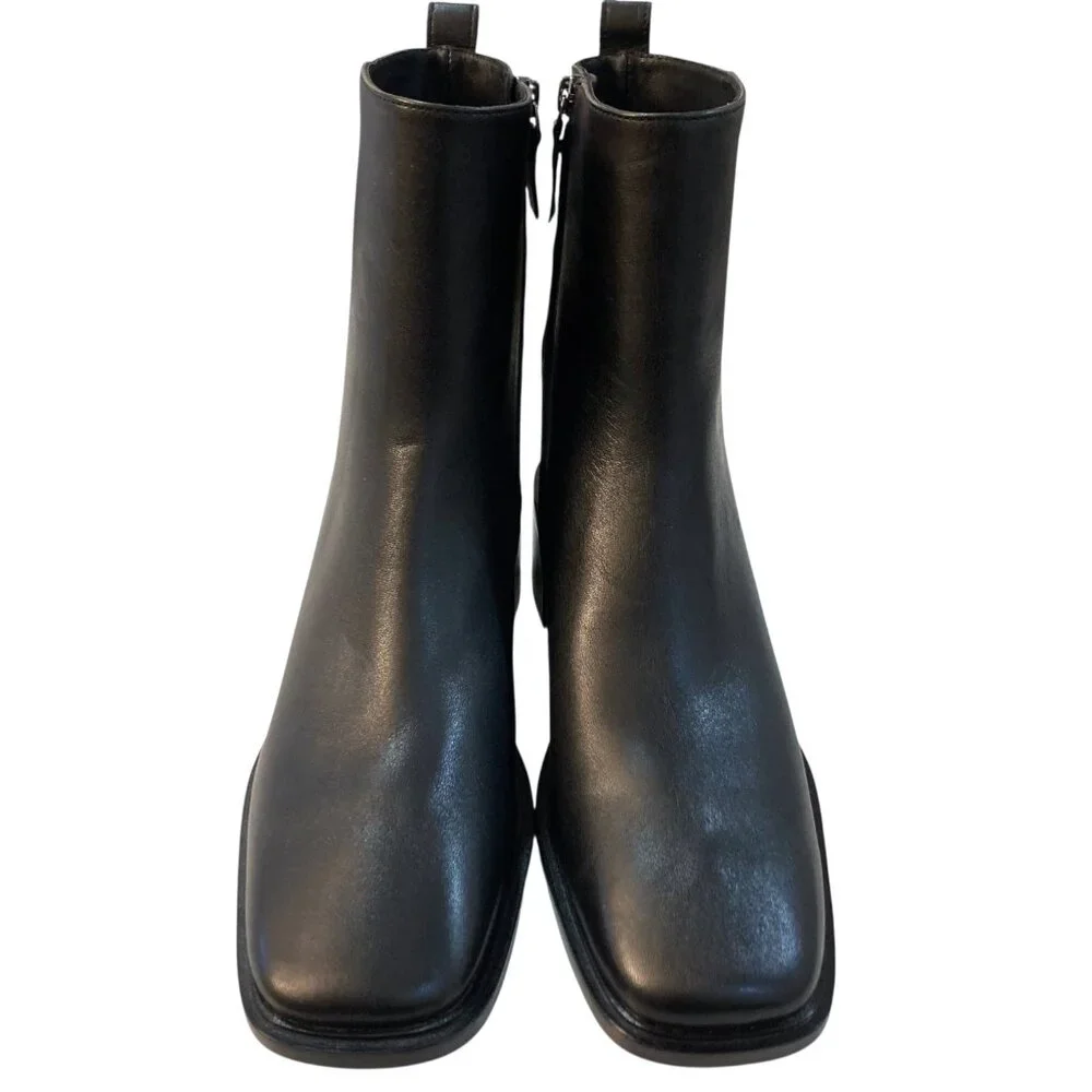 NEW EVERLANE The City Boot Leather Side Zip Block Square Toe Ankle Size 11 Black - Picture 7 of 16